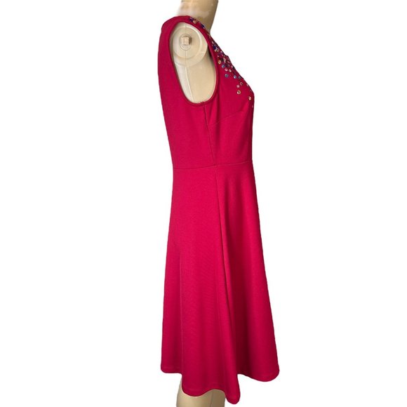 Land’s End Fit & Flare Dress Size S P 6-8 Red Sequin Neck Stretch Knee Length - Picture 3 of 12